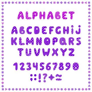 Set of colored letters and numbers. Childrens alphabet. Font for kids. Bright Stock Illustration