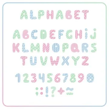 Set of colored letters and numbers. Childrens alphabet. Font for kids. Light  Stock Illustration