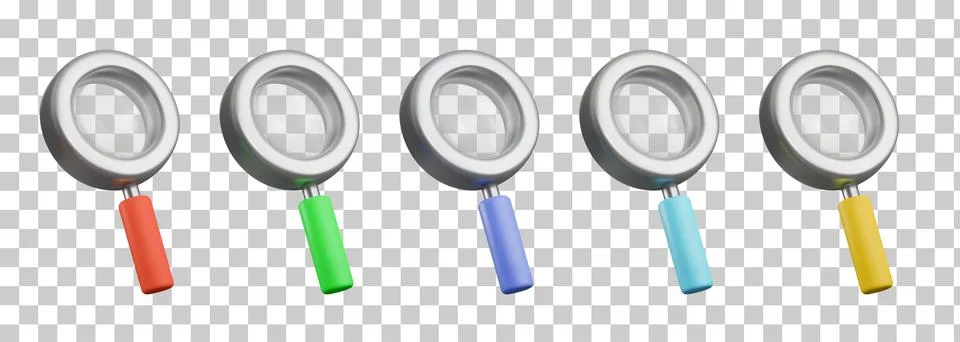 A set of colored magnifying glasses in 3D realistic style Stock Illustration