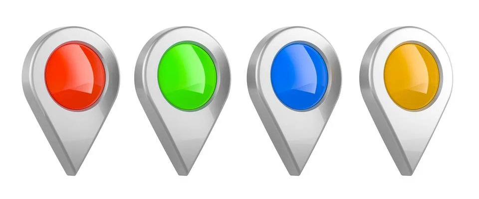 Set of colored map pointers, 3D rendering Stock Illustration