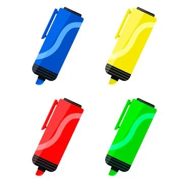 Set of colored markers. Colored markers for notes and highlighting the important Stock Illustration