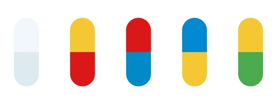 Set of Colored medicinal capsules vector icon flat isolated Stock Illustration