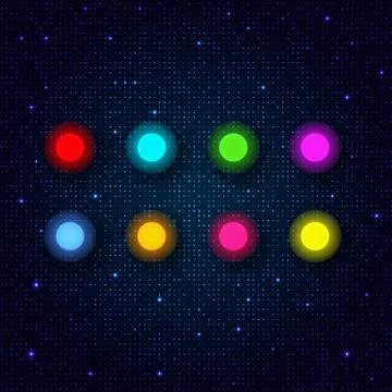 Set of colored neon lamps on an abstract glowing background. Stock Illustration