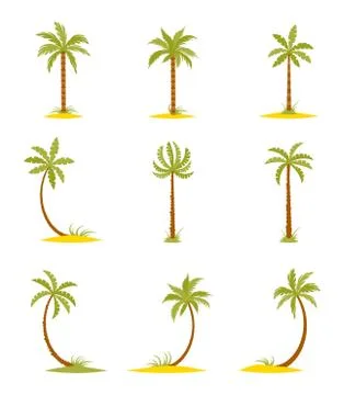 Set of colored palms in a flat style. Illustrazione stock