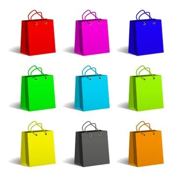 Set of colored paper shopping bags.Packing and delivery. Shopping and sale. Stock Illustration
