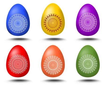 A set of colored patterned eggs with shadows for easter design Stock Illustration