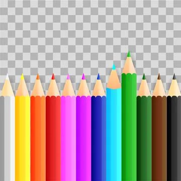 Set of colored pencil collection. Crayons vector on transparent background. I Stock Illustration