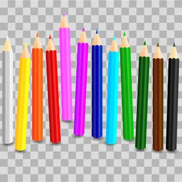 Set of colored pencil collection. Crayons vector on transparent background. I Stock Illustration