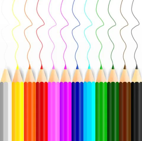 Set of colored pencil collection. Crayons vector on transparent background. I Stock Illustration