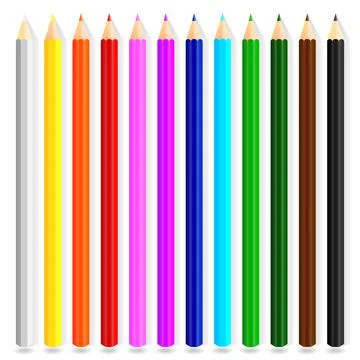 Set of colored pencil collection. Crayons vector on transparent background. I Stock Illustration