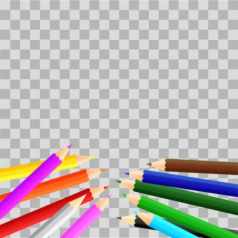 Set of colored pencil collection. Crayons vector on transparent background. I Stock Illustration