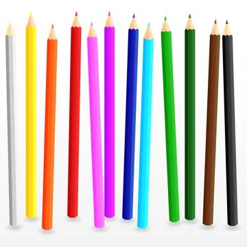 Set of colored pencil collection. Crayons vector on transparent background. I Stock Illustration
