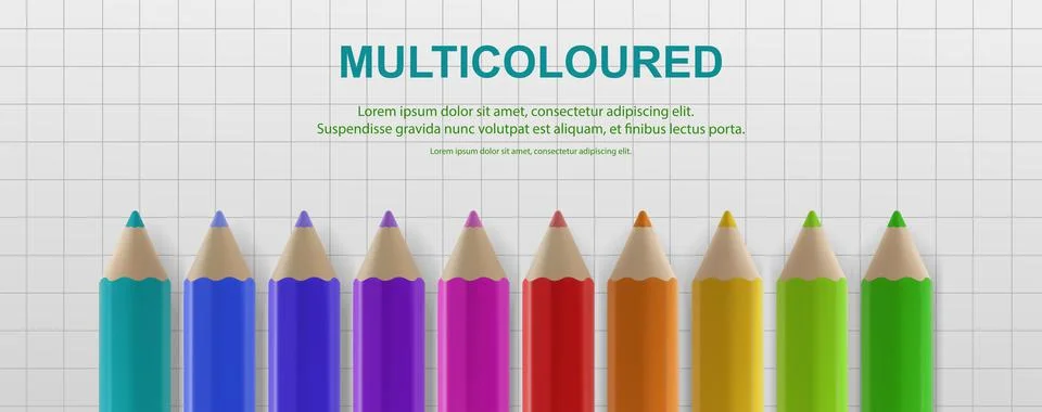 A set of colored pencils on the background of a notebook sheet. Stock Illustration