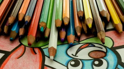 Set of colored pencils background Stock Photos