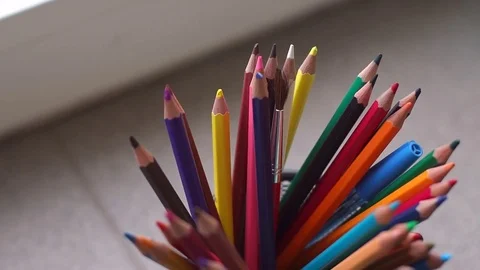 Set of colored pencils in the clerical cup. Stock Footage 82634155