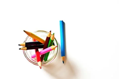 Set of colored pencils for creativity and drawing drawn up in a glass jar Stock Photos