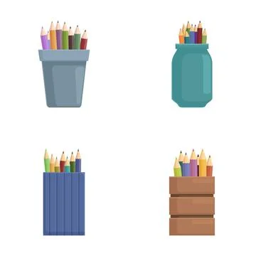 Set of colored pencils in different holders 스톡 일러스트