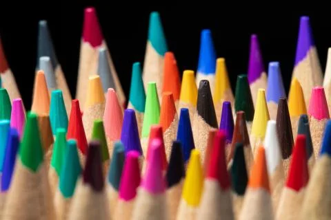 A set of colored pencils for drawing macro photography. 스톡 사진