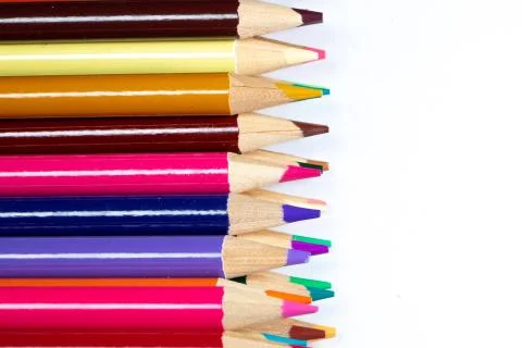 A set of colored pencils for drawing macro photography. Stock Photos