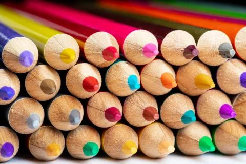 A set of colored pencils for drawing macro photography. Stock Photos