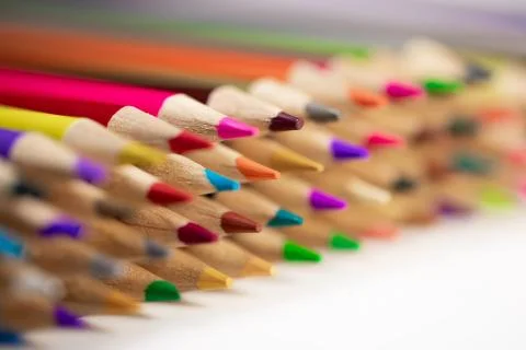 A set of colored pencils for drawing macro photography. 스톡 사진
