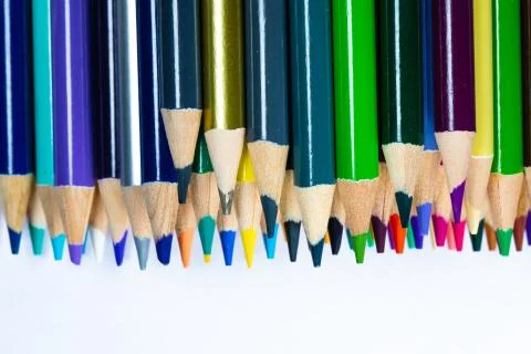 A set of colored pencils for drawing macro photography. 스톡 사진