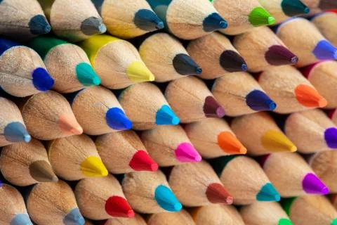 A set of colored pencils for drawing macro photography. Stock Photos