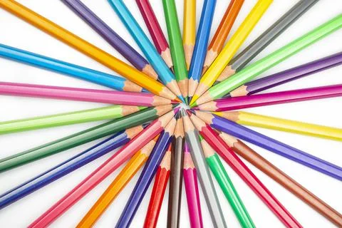 Set of colored pencils for drawing on a white background. tool for artistic c Stock Photos