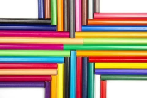 Set of colored pencils for drawing on a white background. artistic creativity Stock Photos