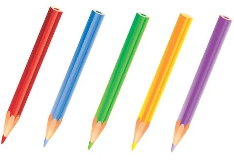 Set of colored pencils, isolated object on a white background, vector illustr Stock Illustration