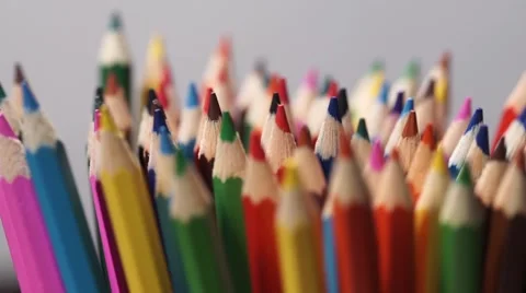 A Set of Colored Pencils Rotates. White Background. Macro Close-Up Video stock 66764398