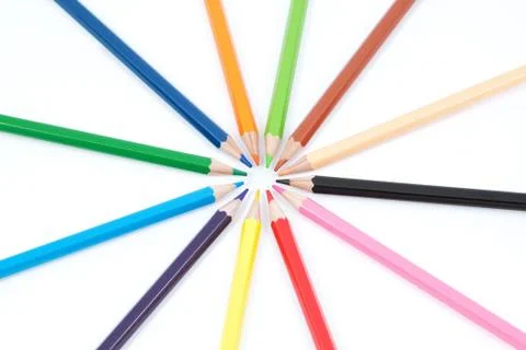 Set of colored pencils in the shape of a star. On a white background. Foto stock