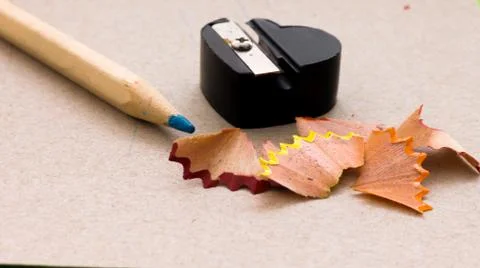 Set of colored pencils with sharpener Stock Photos