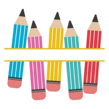 A set of colored pencils with a text frame, color vector isolated illustration Stock Illustration