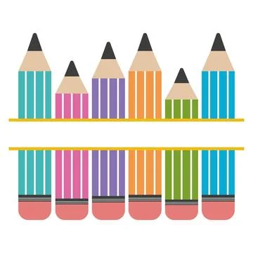 A set of colored pencils with a text frame, color vector isolated illustration Stock Illustration