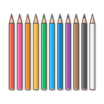Set Of Colored Pencils Vector Icon Illustration. Crayons Colored Pencil Fla.. Stock Illustration