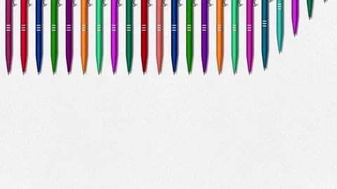 A set of colored pens appearing in turn on a background of white paper Stock Footage 204733518