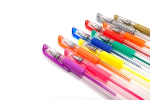A set  colored pens on a white background Stock Photos