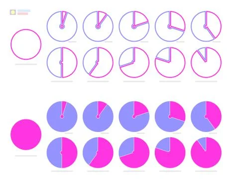 Set of colored pie charts with segment of percent. Sectoral graphs. Infographics Stock-Illustration