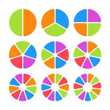 Set of colored pie charts. Templates sectoral graphs in flat style. Colorfu.. Stock Illustration