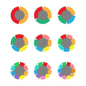 Set of colored pie charts for the user interface. A circular graph with steps Stock Illustration