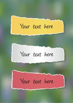 A set of colored pieces of paper on a green background. Stock Illustration