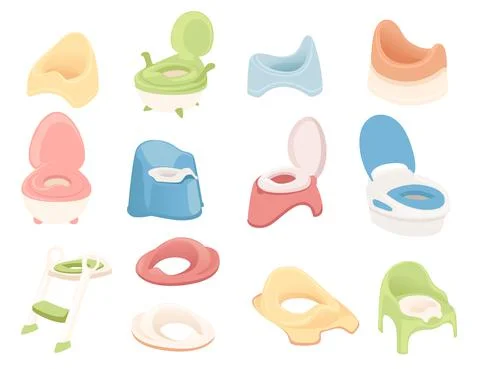 Set of colored plastic potty for children flat vector illustration isolated on Stock Illustration