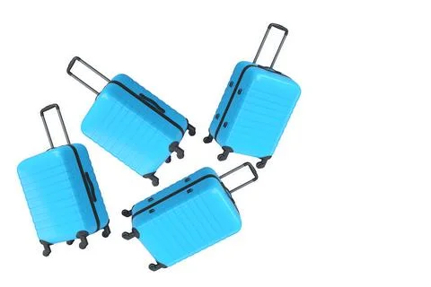 Set of colored plastic suitcases with handles isolated on white background... Stock Illustration