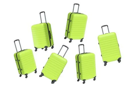 Set of colored plastic suitcases with handles isolated on white background... Stock Illustration