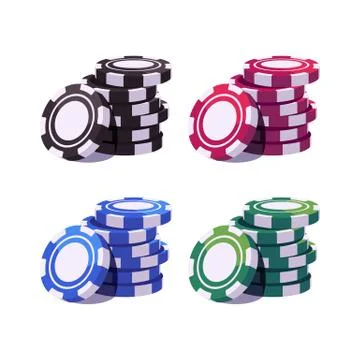 Set of colored poker chips stacks. Casino illustration Stock Illustration