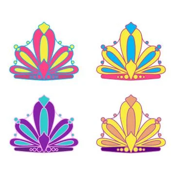 Set of colored princess crowns. Flat. Tiaras isolated on white background. Ve Stock Illustration