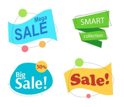 Set Colored promotion banners. flat bubble shaped sticker, label 스톡 일러스트