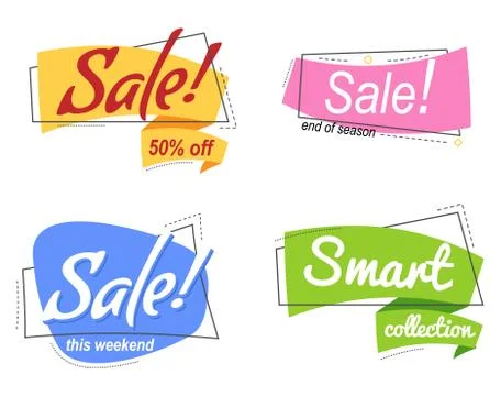 Set Colored promotion banners. flat bubble shaped sticker, label Illustrazione stock