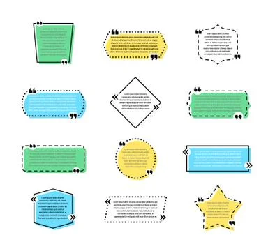 Set of colored quote signs with different geometric shapes. Creative speech Stockillustratie